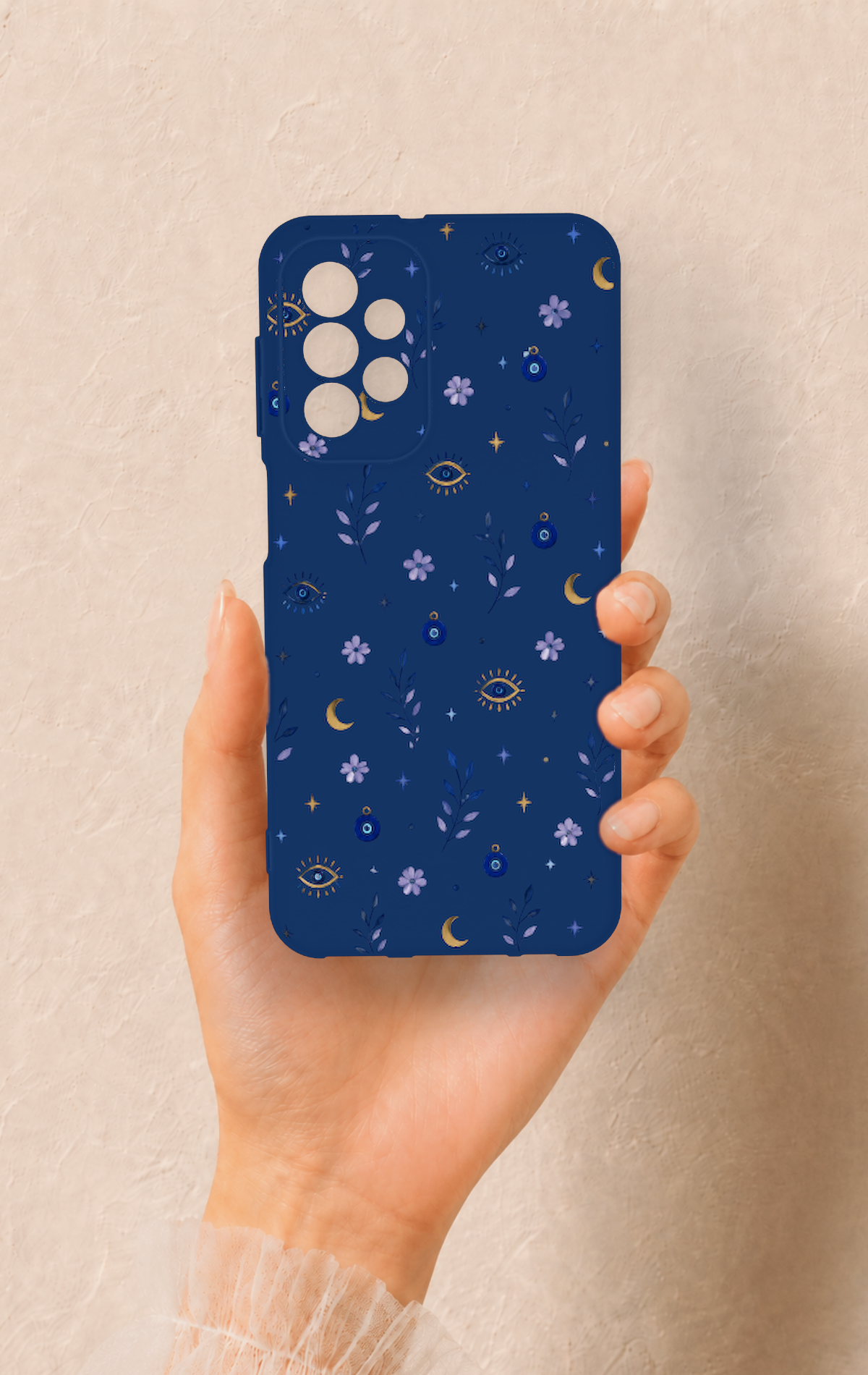 Samsung A23 Uyumlu Mavi Nazar Papatya Desenli Silikon Kılıf