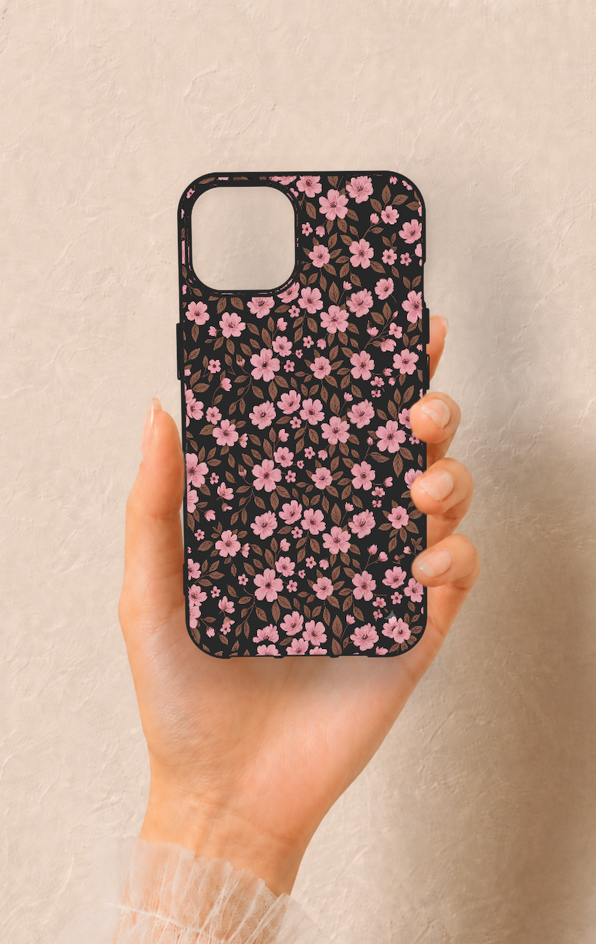 iPhone 14 Uyumlu Mini Pembe Çiçek Desenli Silikon Kılıf