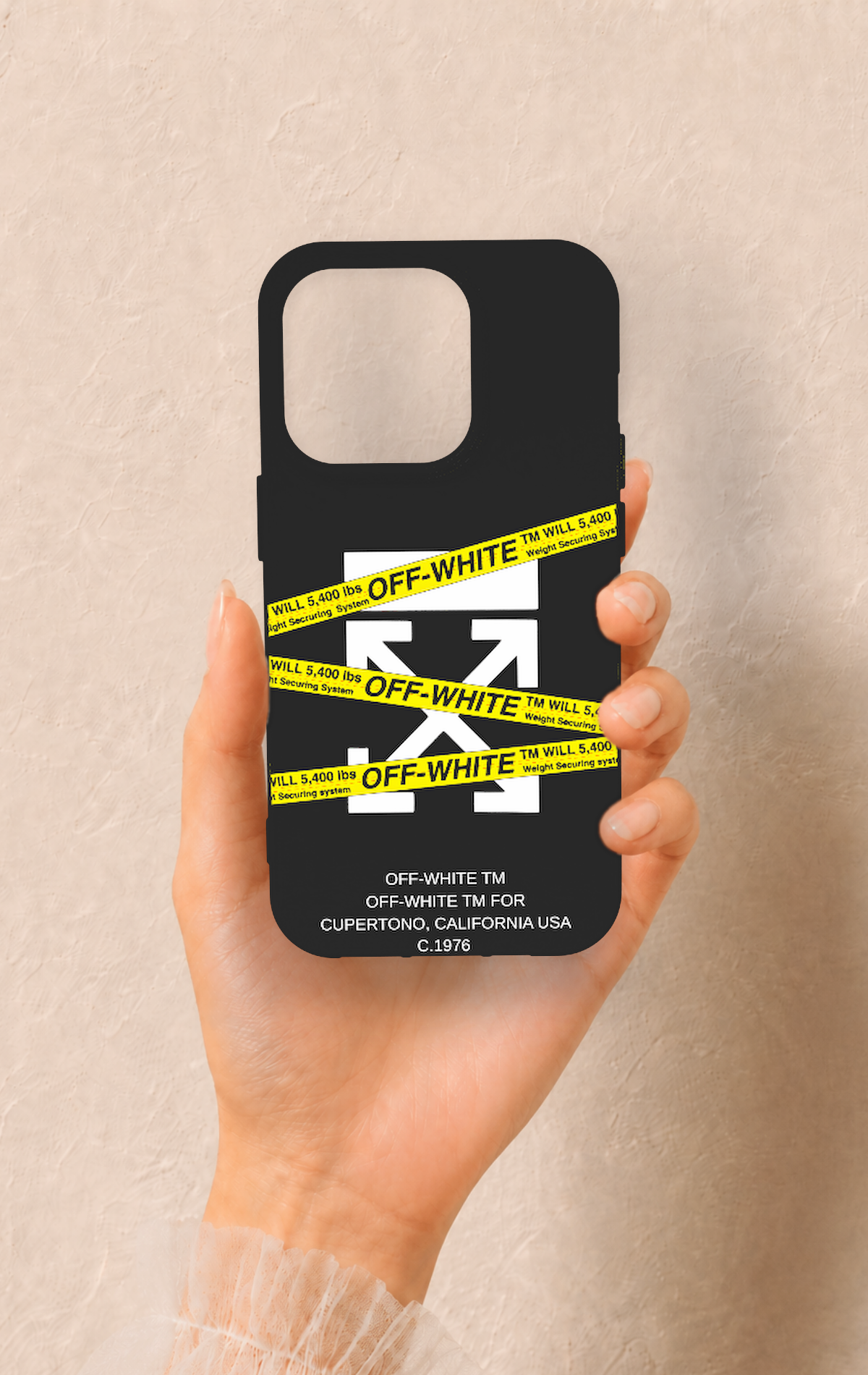 iPhone 14 Pro Uyumlu Off White Desenli Silikon Kılıf