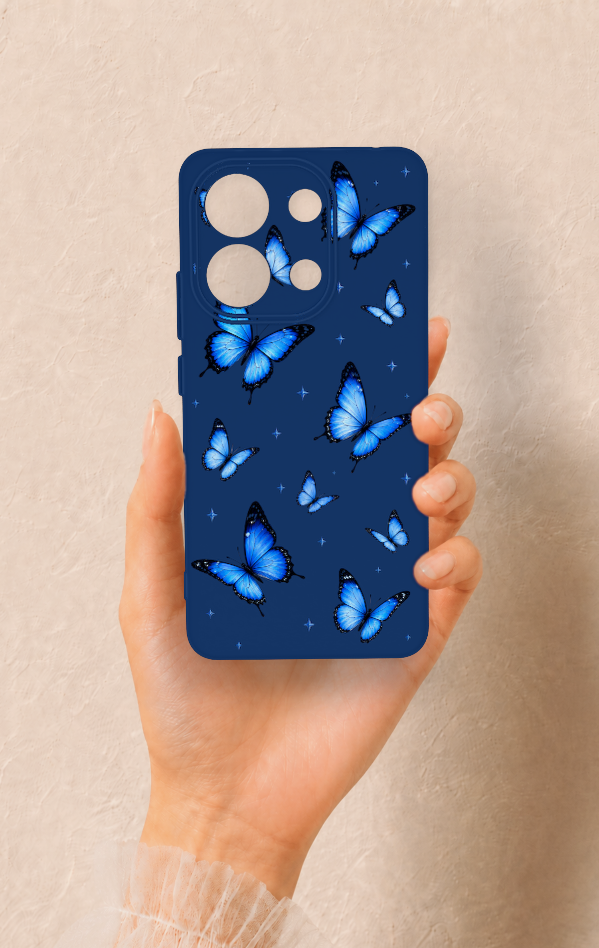 Redmi Note 13 4G Uyumlu Parlak Mavi Kelebek Desenli Silikon Kılıf