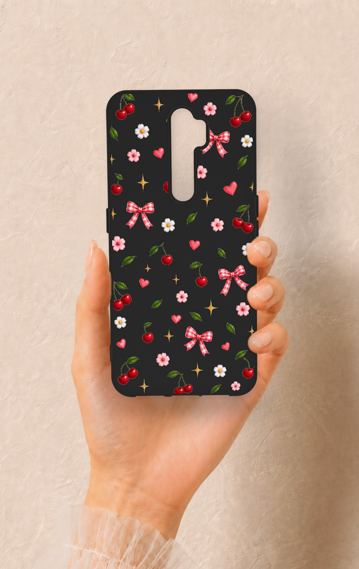 Oppo A5 2020 Uyumlu Papatya Kiraz Fiyonk Desenli Silikon Kılıf