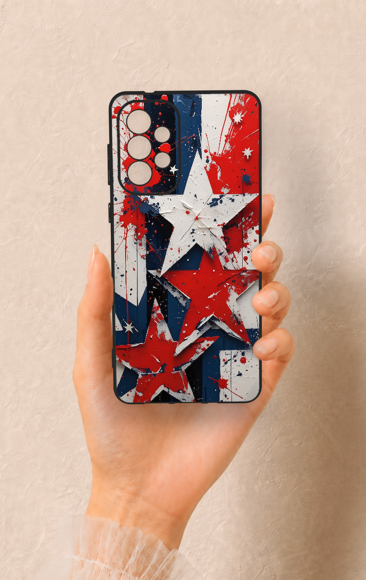 Samsung-A73 Uyumlu Star Flag Desenli Silikon Kılıf