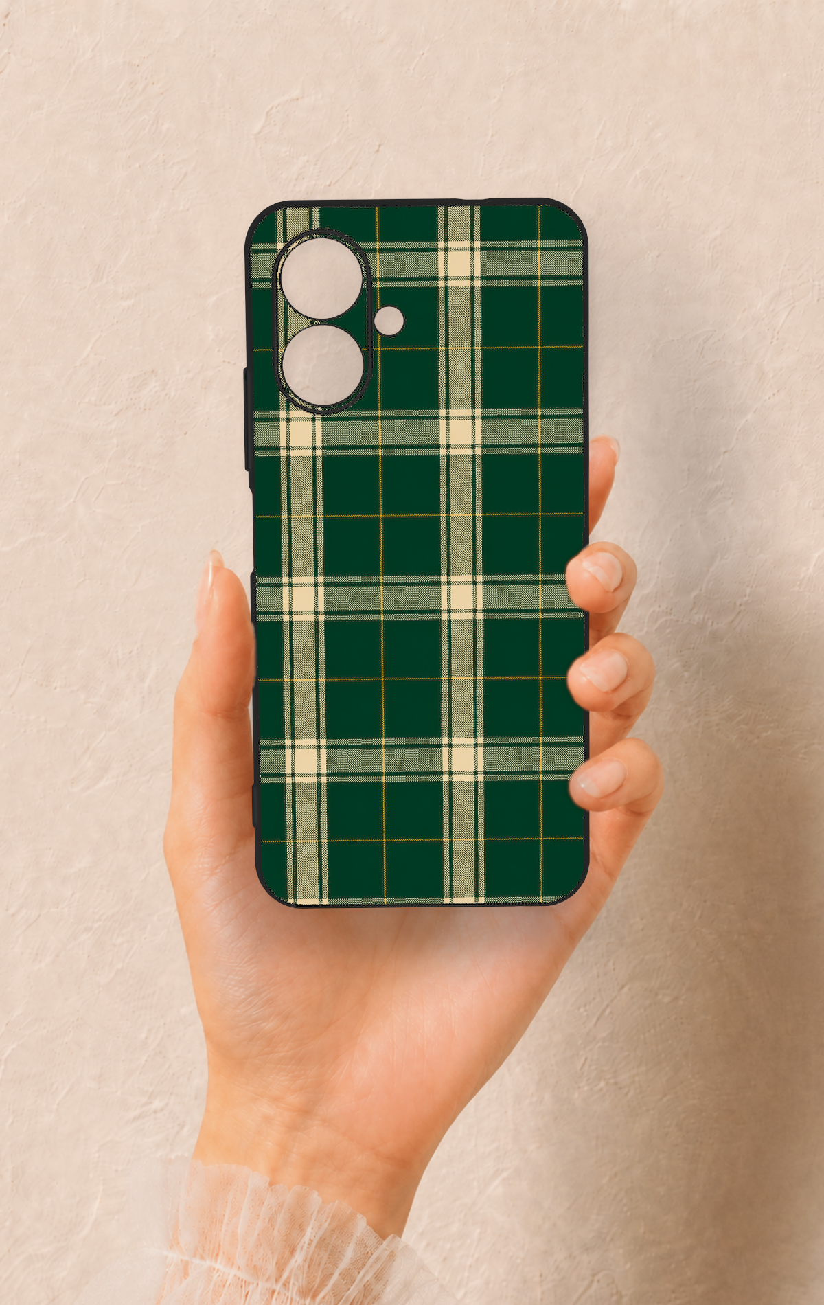 Tecno Spark Go 2 Uyumlu Klasik Yeşil Ekose Desenli Silikon Kılıf