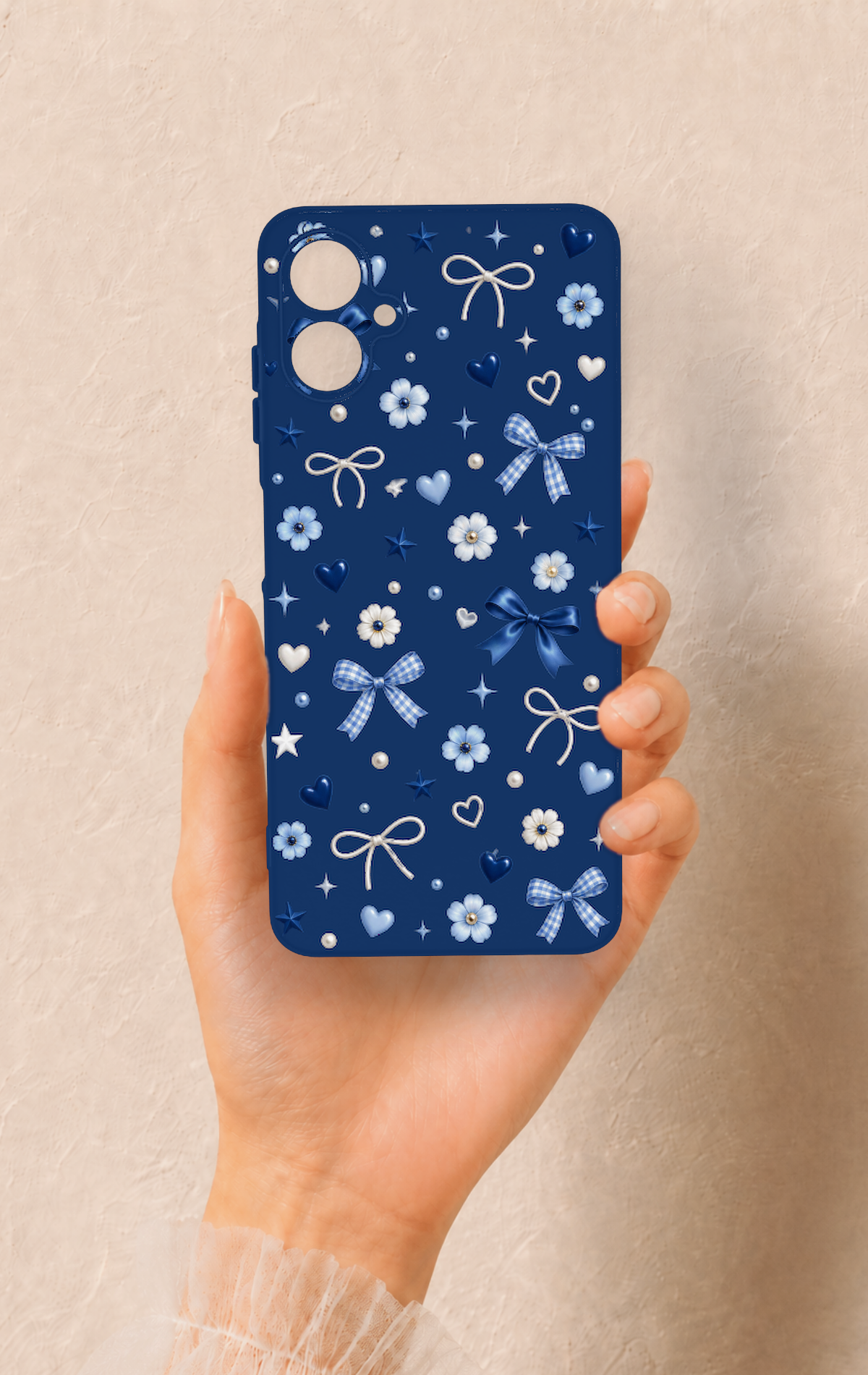 Samsung A06 Uyumlu Mavi Papatya Fiyonk Desenli Silikon Kılıf