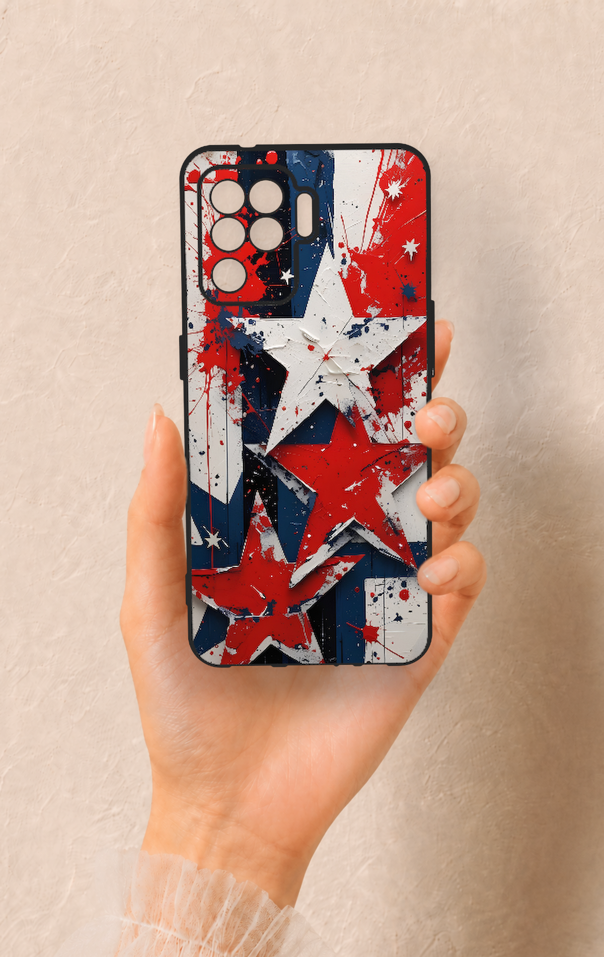 Oppo Reno 5 Lite Uyumlu Star Flag Desenli Silikon Kılıf