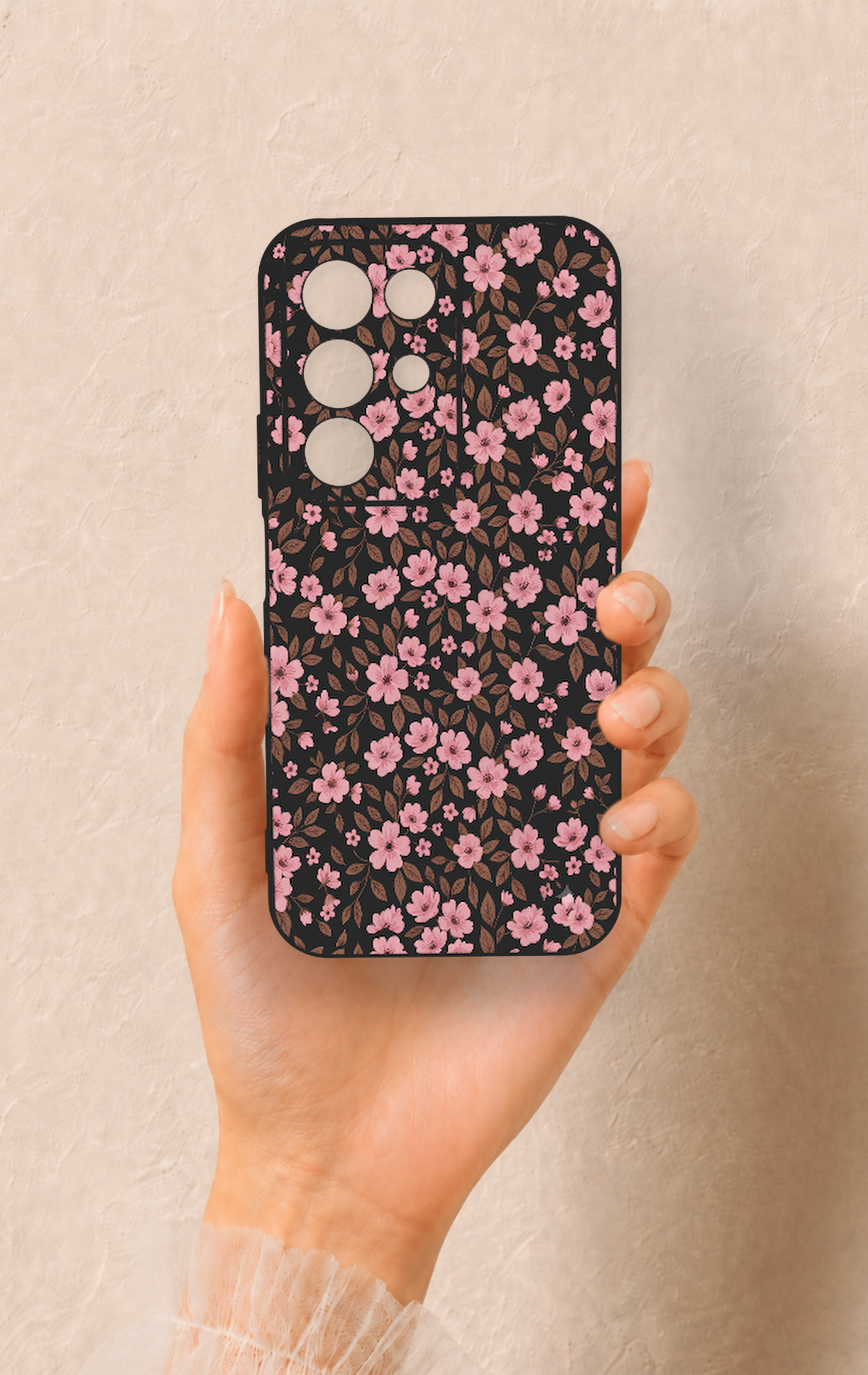 Realme C85 5G Uyumlu Mini Pembe Çiçek Desenli Silikon Kılıf