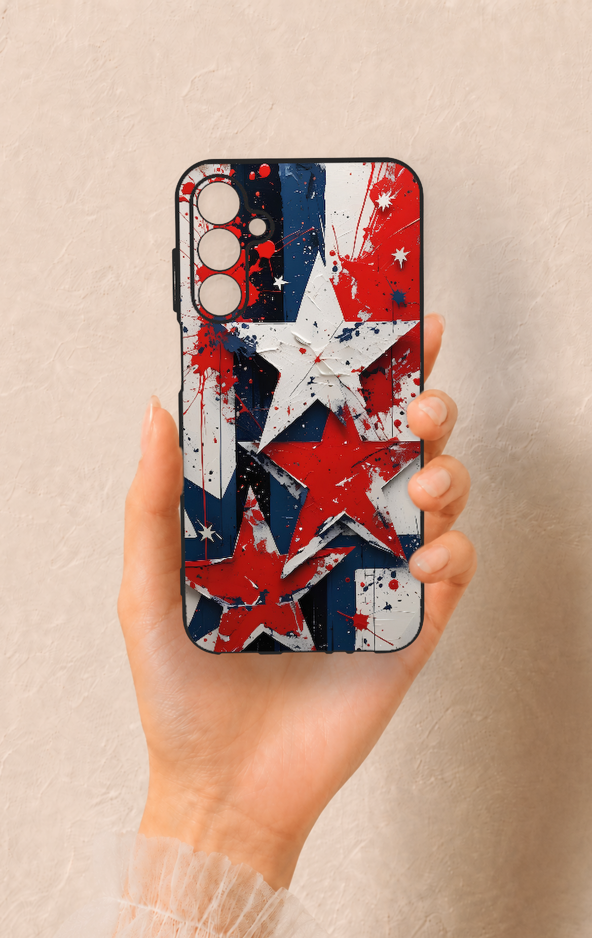Samsung A15 Uyumlu Star Flag Desenli Silikon Kılıf
