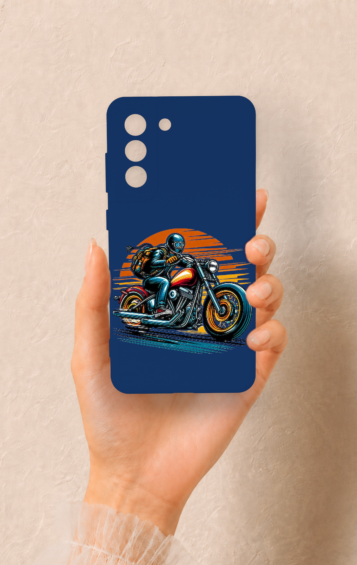 Samsung-S21FE Uyumlu Moto Rider Desenli Silikon Kılıf
