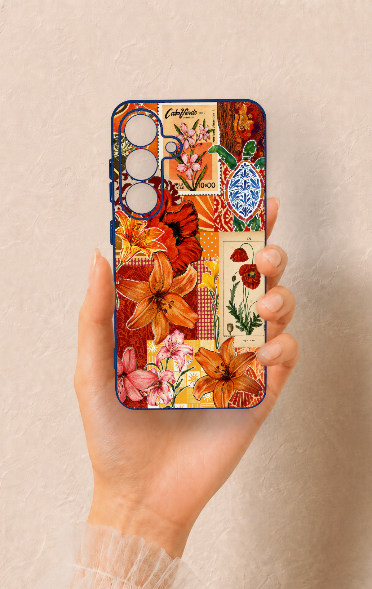 Samsung S25 Uyumlu Turuncu Zambak Desenli Silikon Kılıf