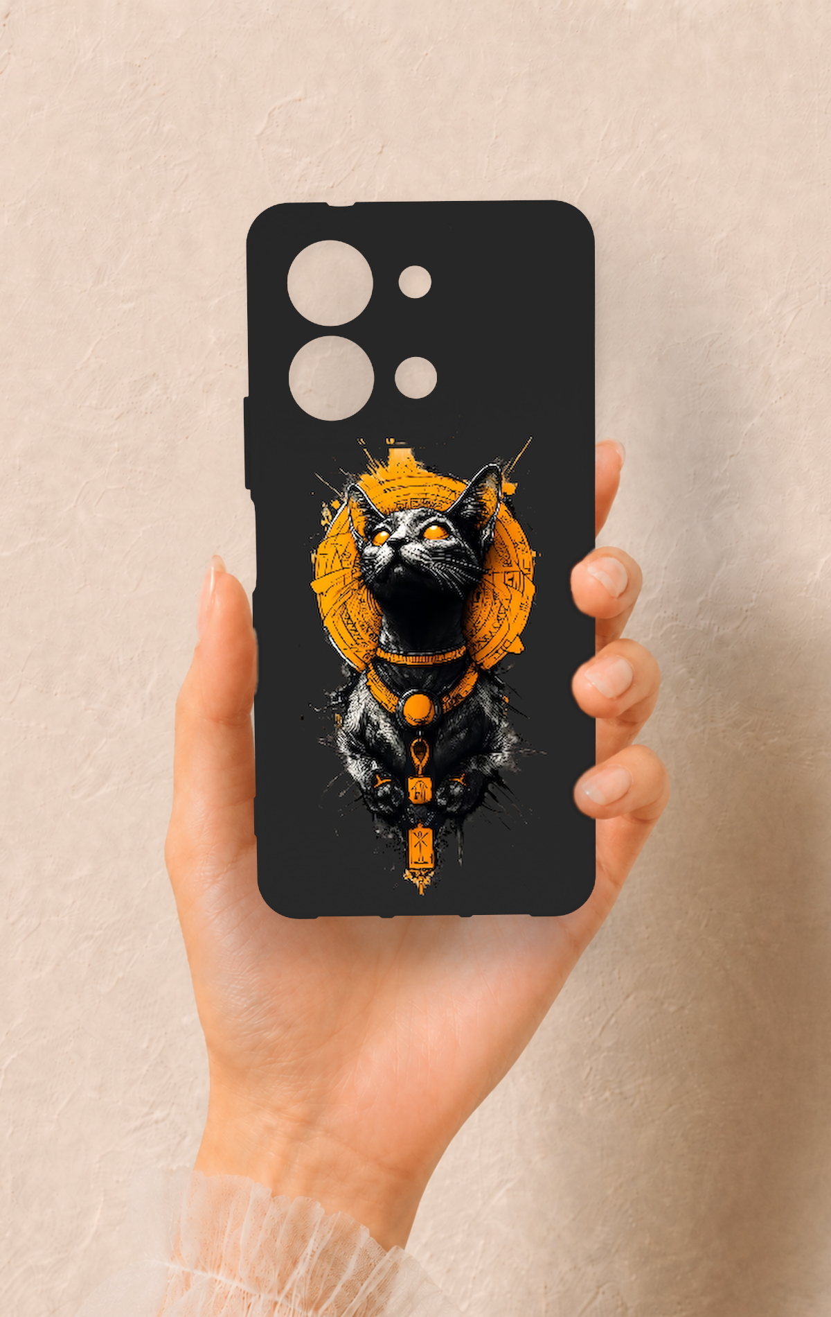 Vivo Y36 Uyumlu Mısırlı Kedi Tanrısı Desenli Silikon Kılıf