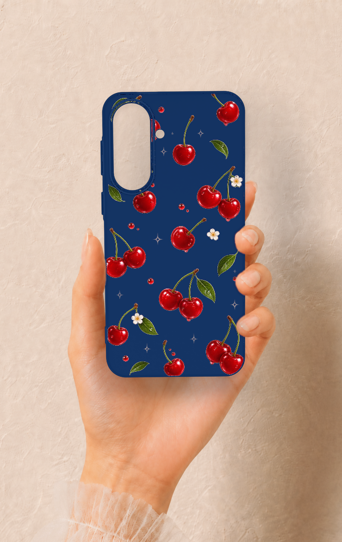 Samsung A37 Uyumlu Kiraz Papatya Desenli Silikon Kılıf