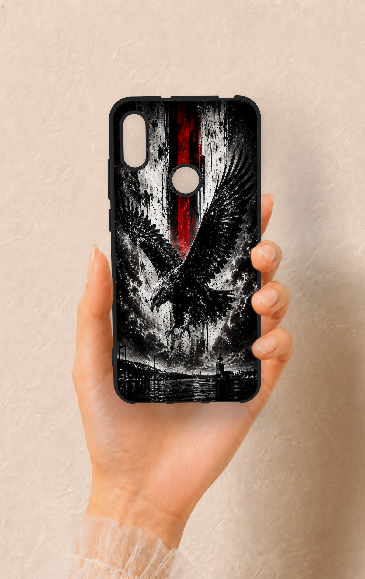 Huawei Y6 2019 Uyumlu Kara Kartal Desenli Silikon Kılıf