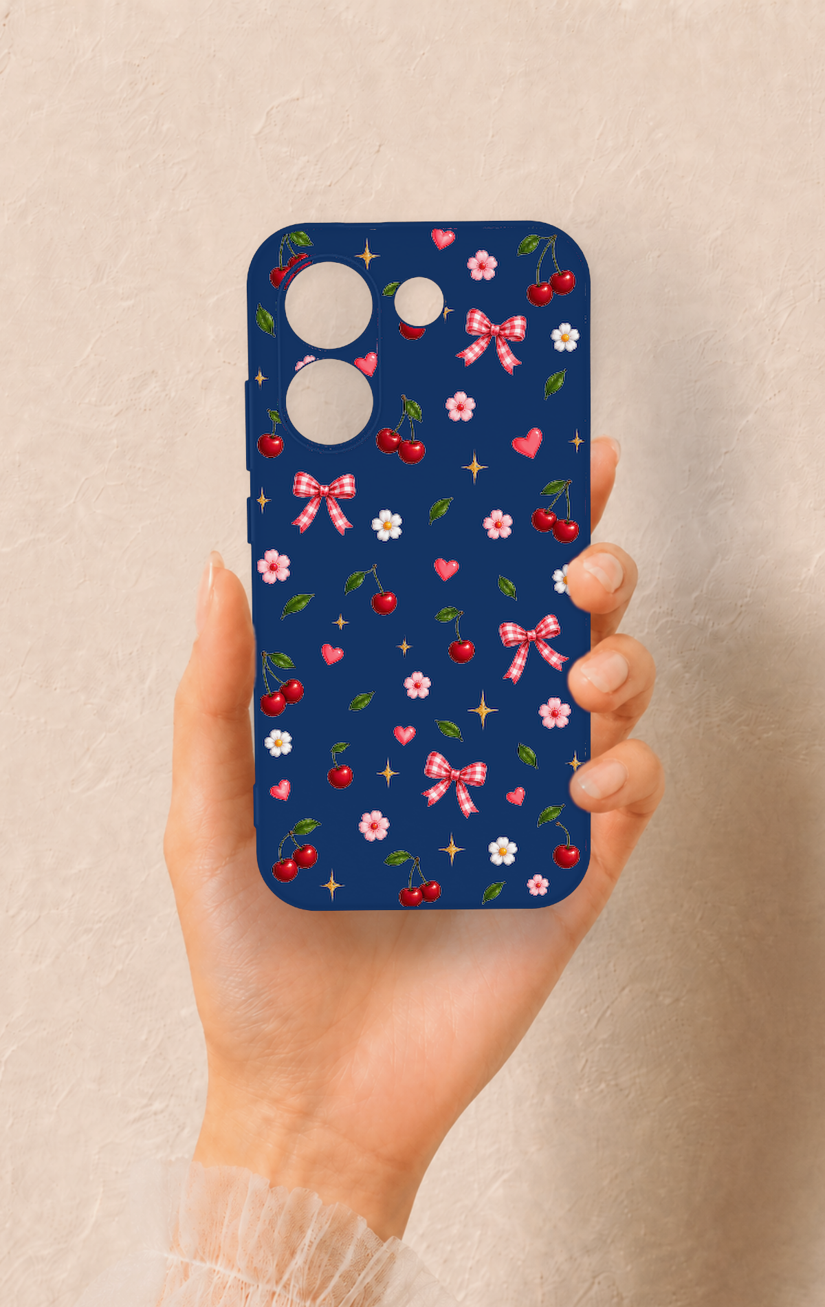 Poco X8 Pro Uyumlu Çiçek Kiraz Fiyonk Desenli Silikon Kılıf