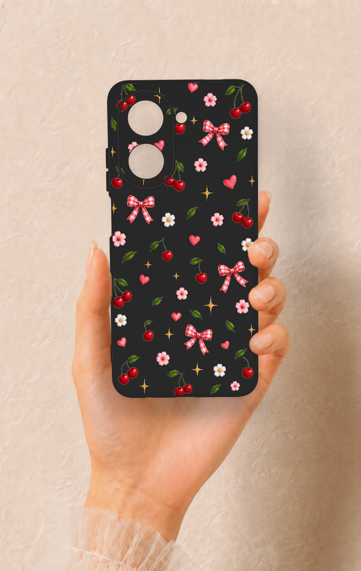 Redmi A5 Uyumlu Papatya Kiraz Fiyonk Desenli Silikon Kılıf