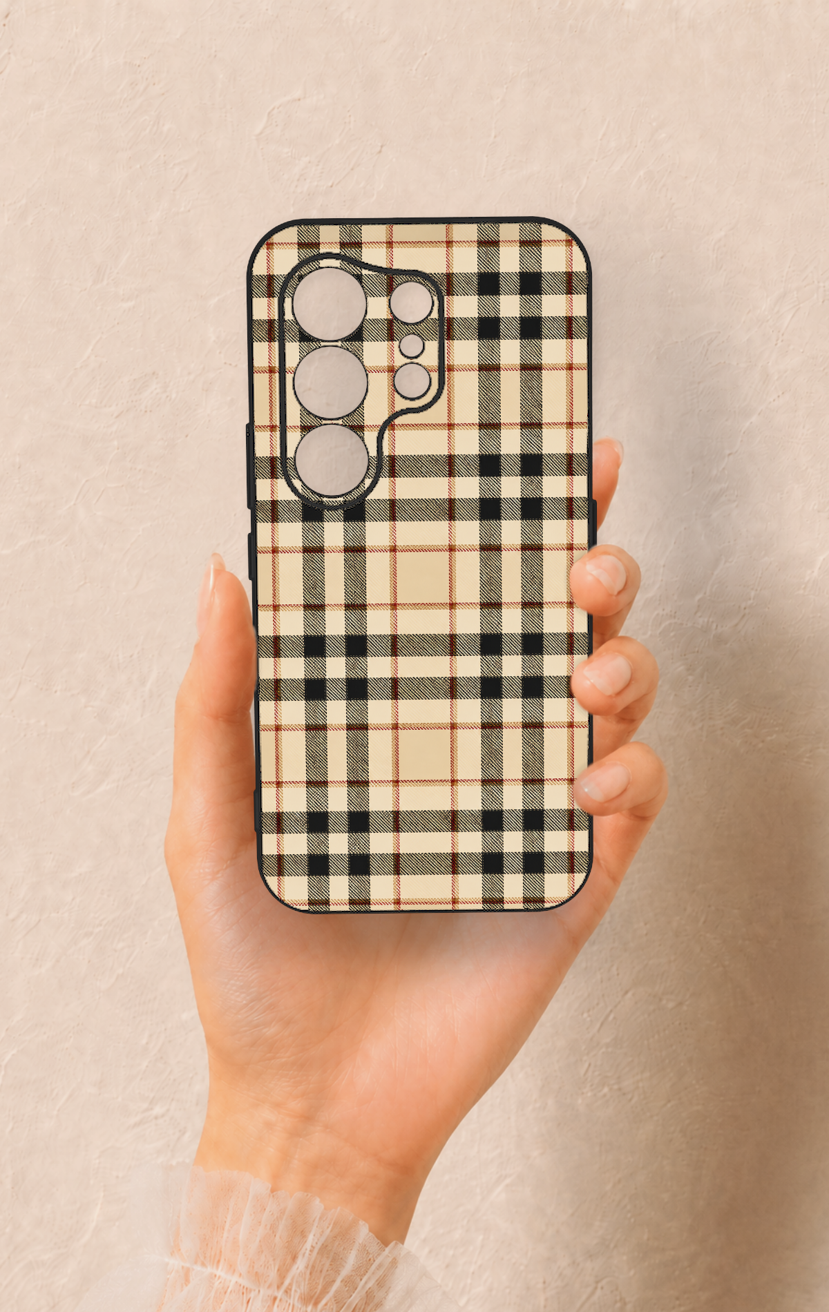 Tecno Camon 50 4G Uyumlu Karamel Siyah Ekose Desenli Silikon Kılıf