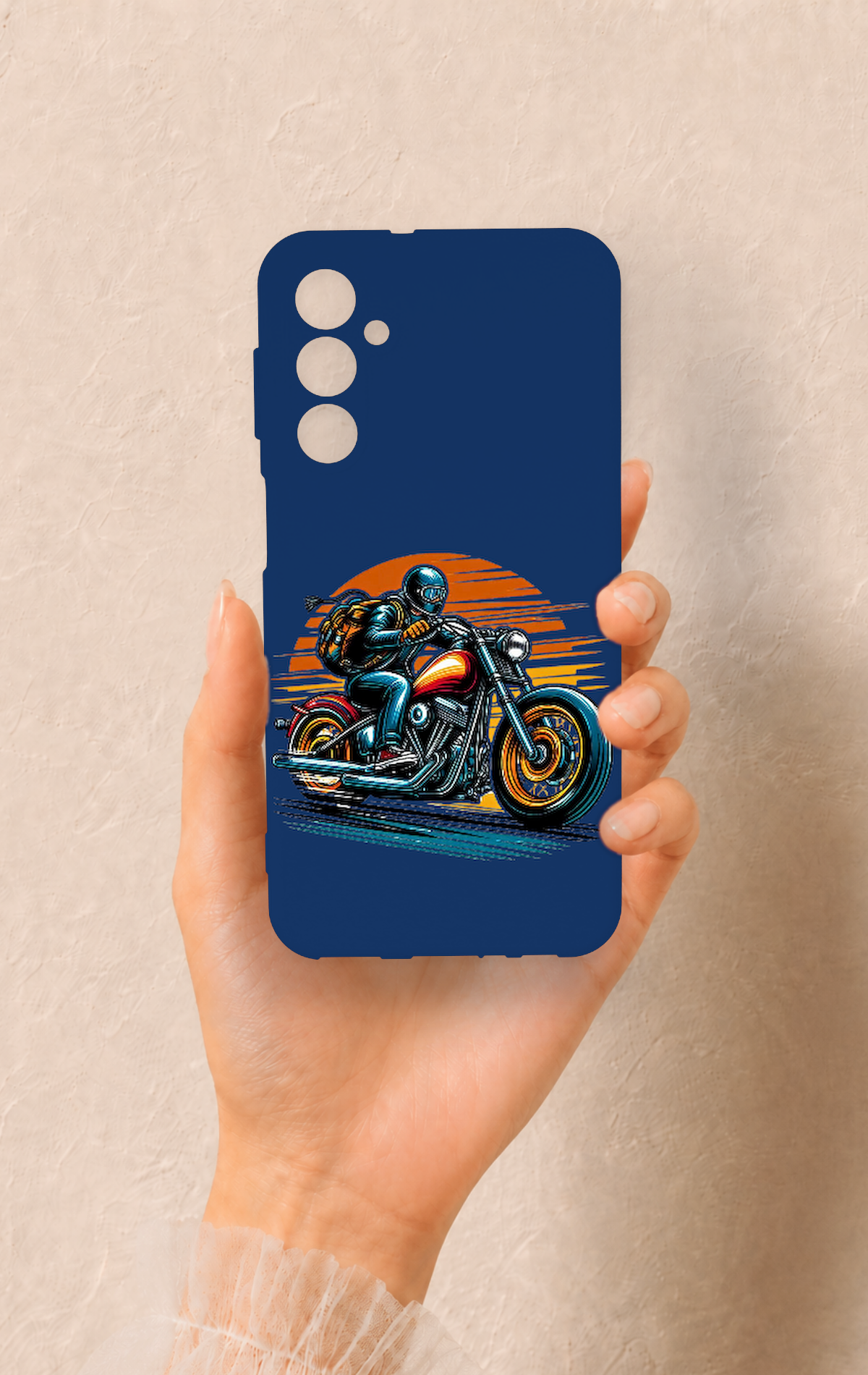 Samsung M34 Uyumlu Moto Rider Desenli Silikon Kılıf