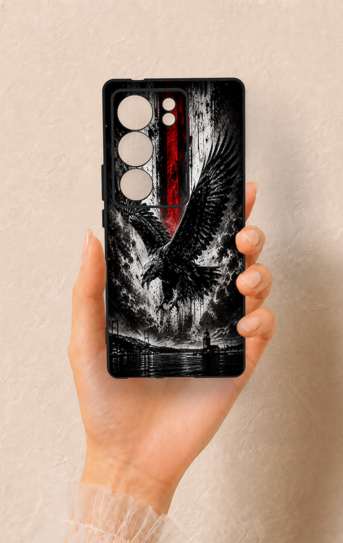 Vivo V29 Uyumlu Kara Kartal Desenli Silikon Kılıf