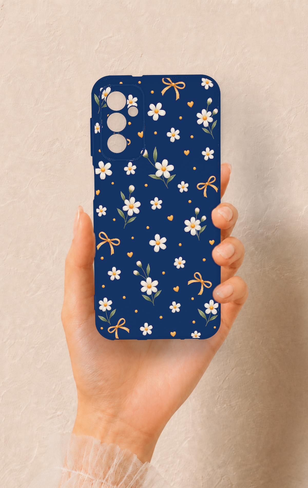 Samsung M13 Uyumlu Papatya Fiyonk Desenli Silikon Kılıf