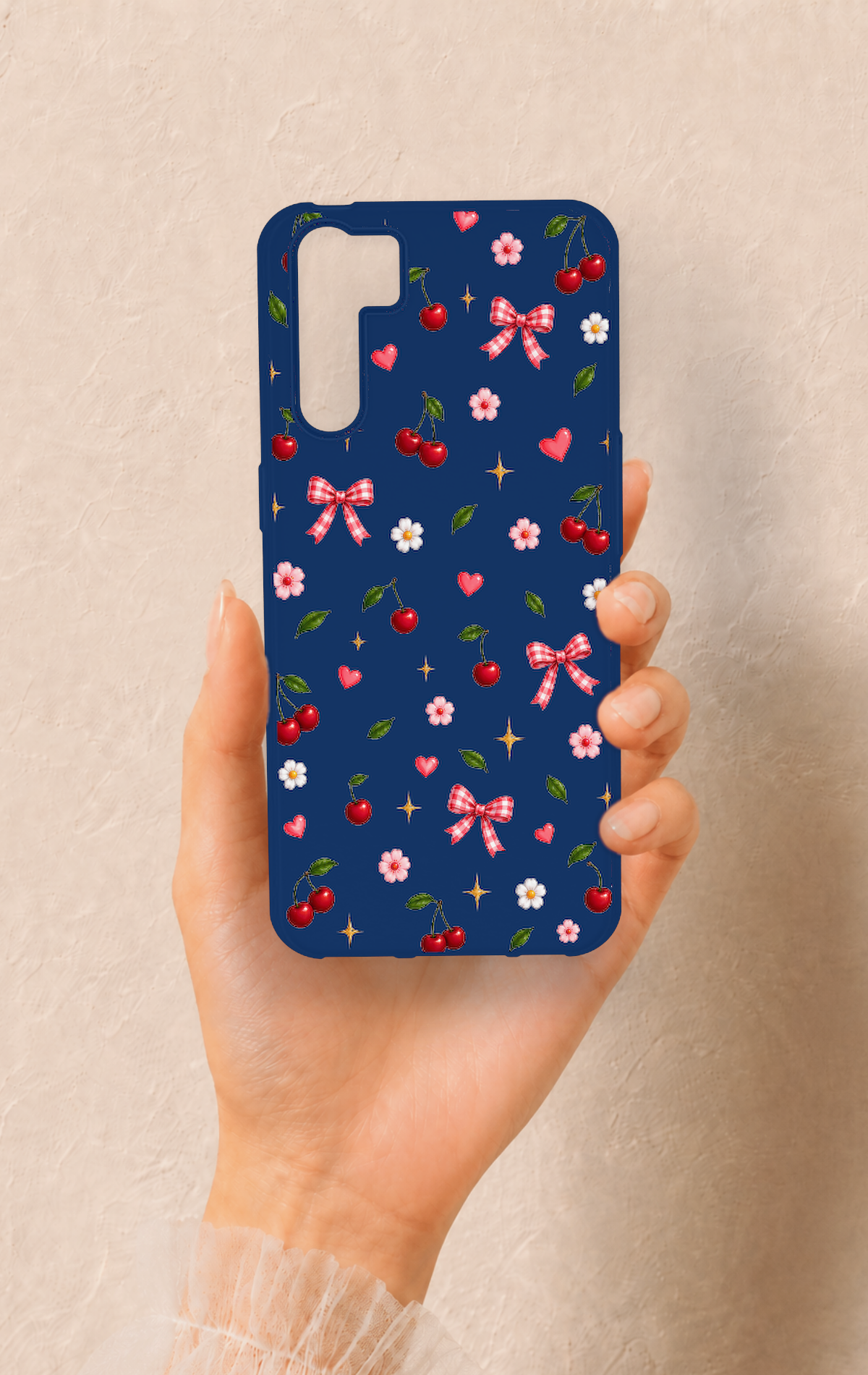 Oppo A91 Uyumlu Çiçek Kiraz Fiyonk Desenli Silikon Kılıf