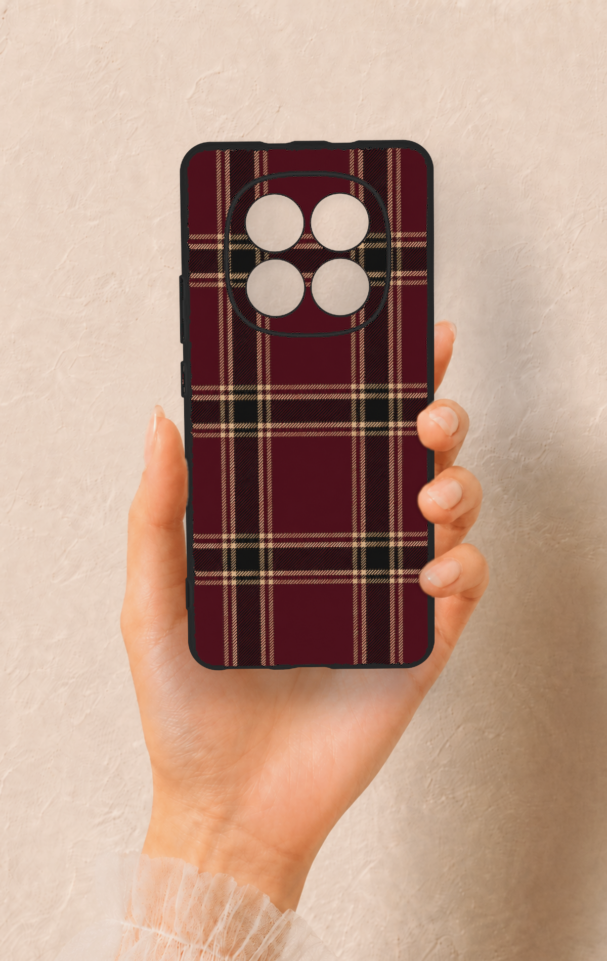 REDMİ NOTE 15 4G Uyumlu Bordo Siyah Ekose Desenli Silikon Kılıf