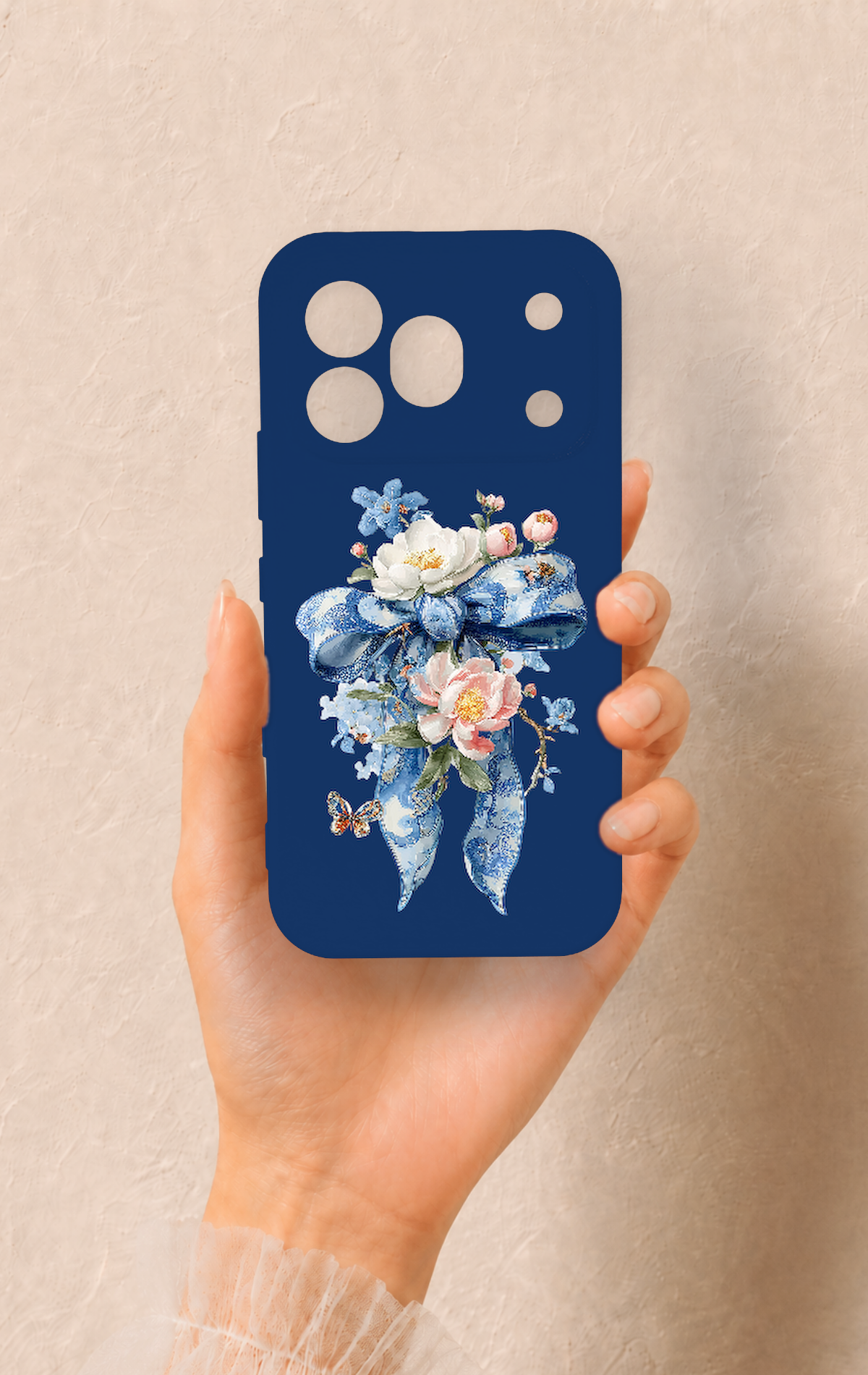 Honor 600 Pro Uyumlu Mavi Kurdeleli Çiçek Desenli Silikon Kılıf