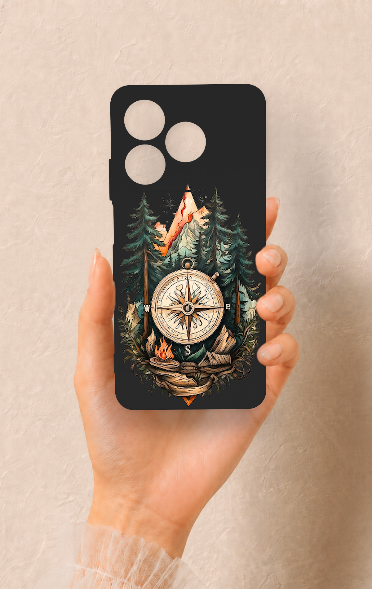 Realme C63 Uyumlu Pusula Orman Desenli Silikon Kılıf