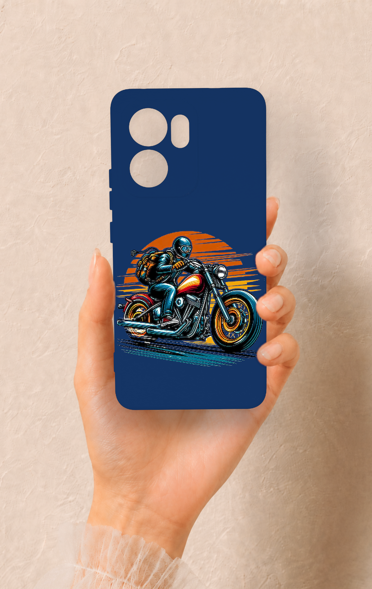 Oppo Reno 13F Uyumlu Moto Rider Desenli Silikon Kılıf
