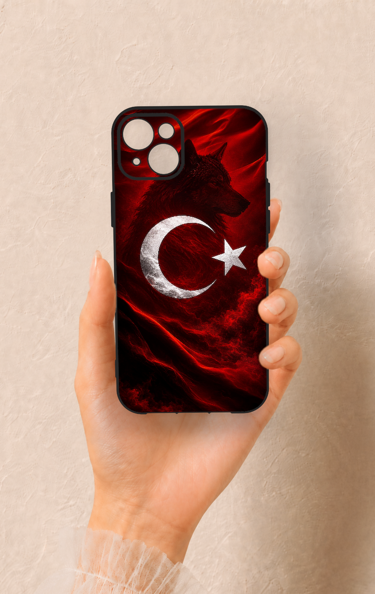 iPhone 14 Plus/15 Plus Uyumlu Kurt Türk Bayrağı Desenli Silikon Kılıf