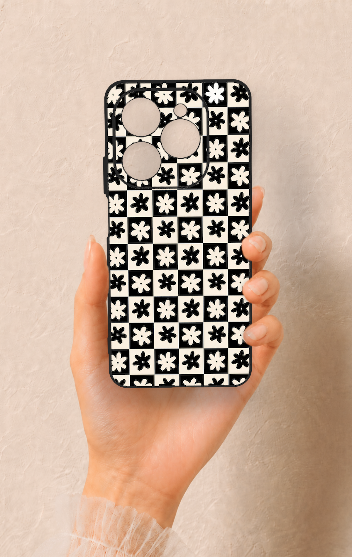 Tecno Spark 20 Pro Uyumlu Çiçek Motifli Dama Desenli Silikon Kılıf