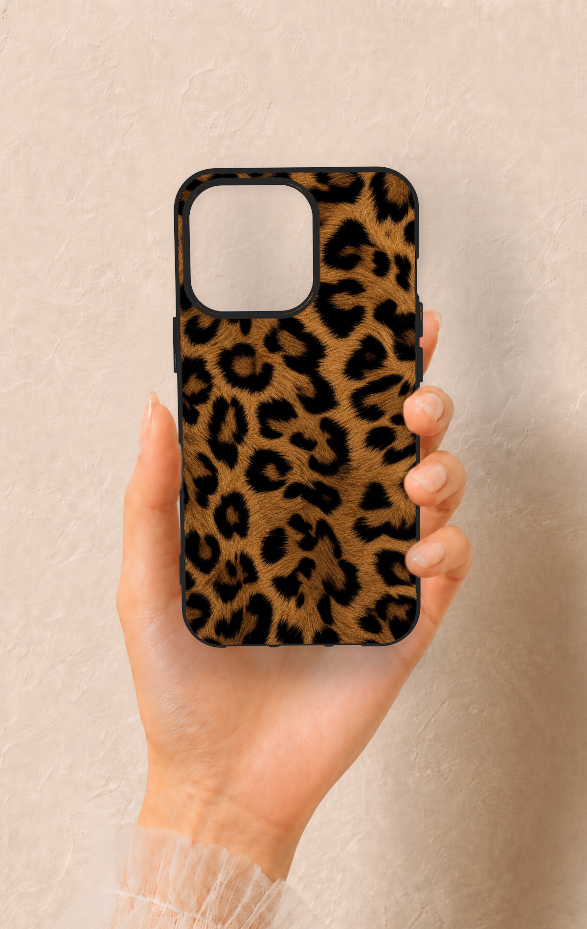 iPhone 13 Pro Uyumlu Koyu Leopar Deri Desenli Silikon Kılıf