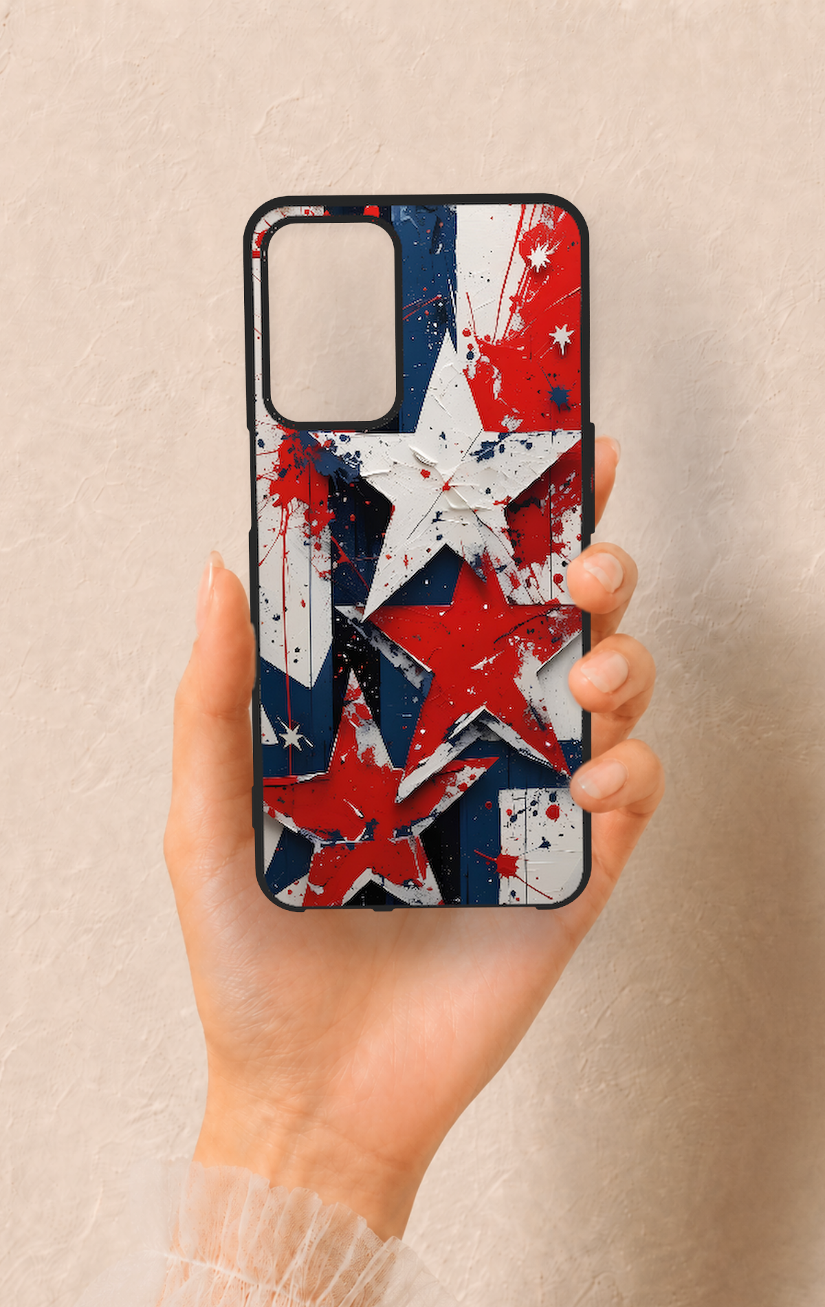 Oppo A16 Uyumlu Star Flag Desenli Silikon Kılıf