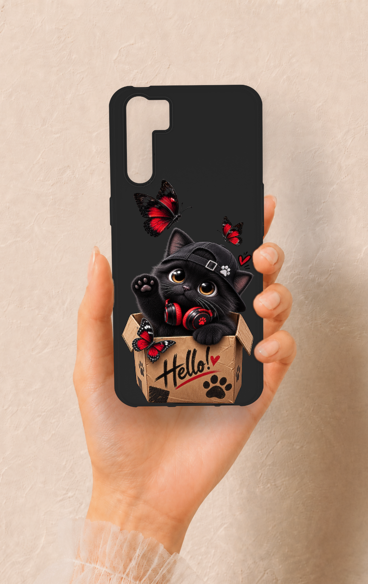 Oppo A91 Uyumlu Hello Cat Desenli Silikon Kılıf