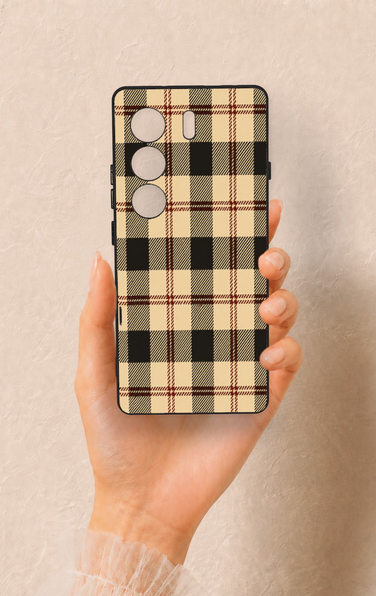 Tecno Camon 40 4G Uyumlu Krem Ekose Desenli Silikon Kılıf