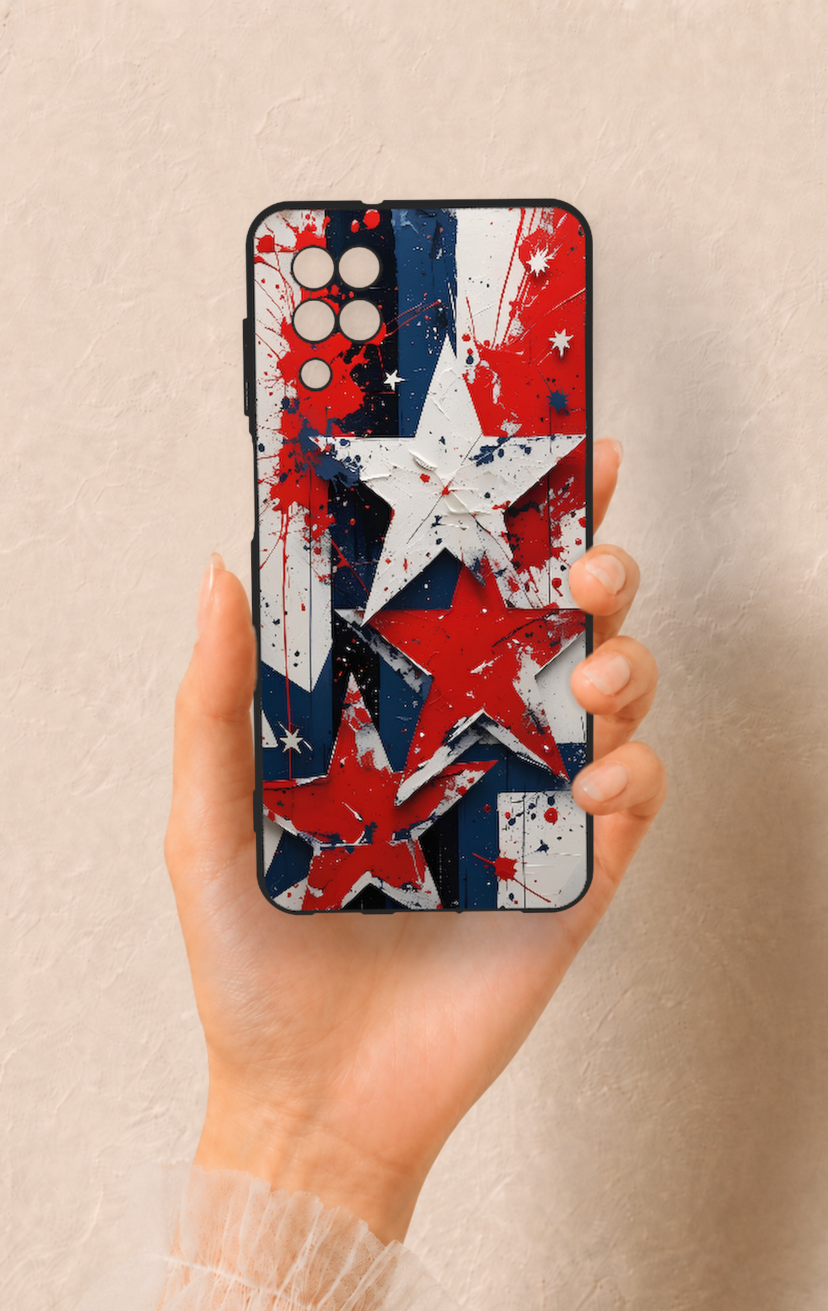 Samsung A12 Uyumlu Star Flag Desenli Silikon Kılıf