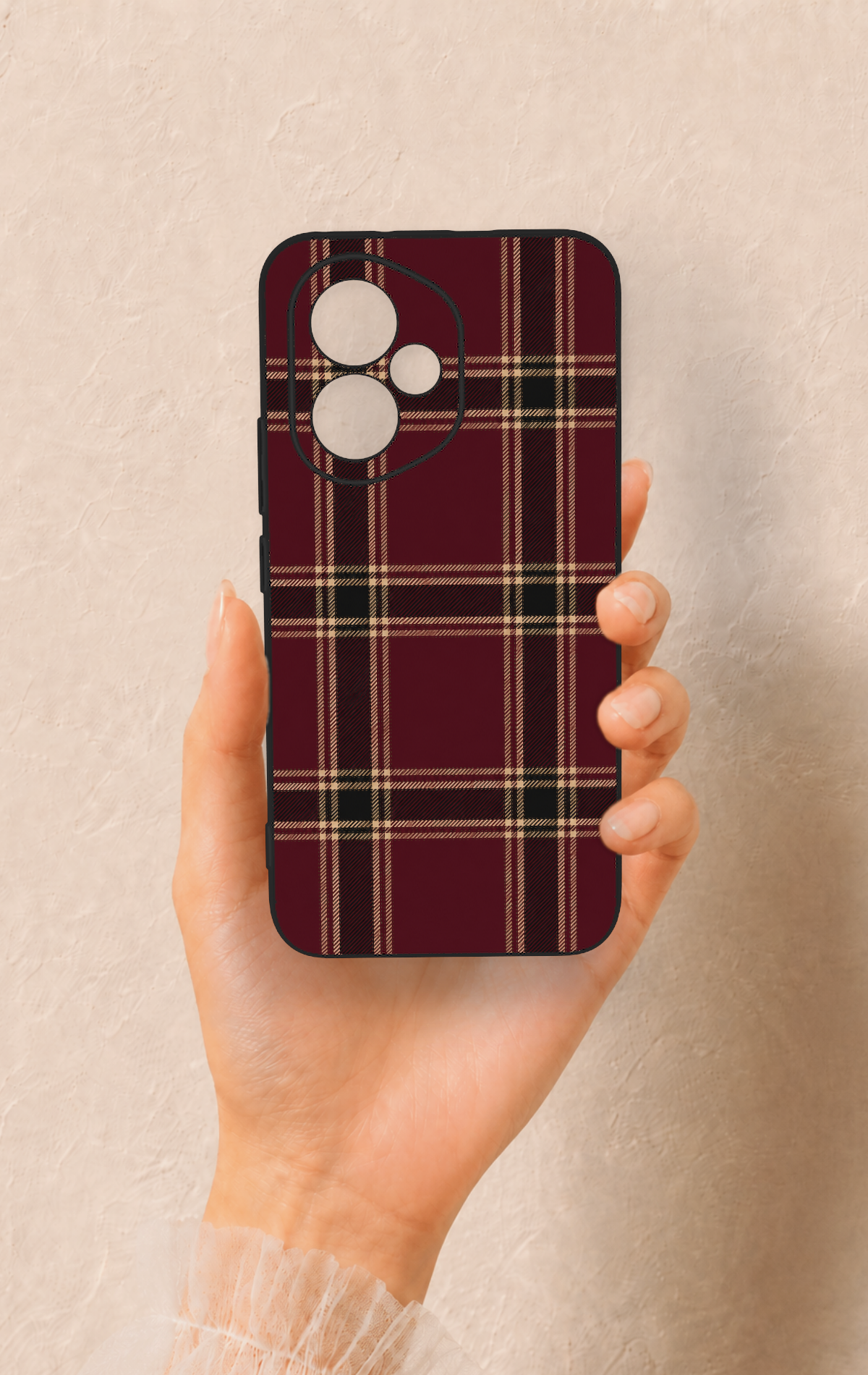 Honor 400 Uyumlu Bordo Siyah Ekose Desenli Silikon Kılıf