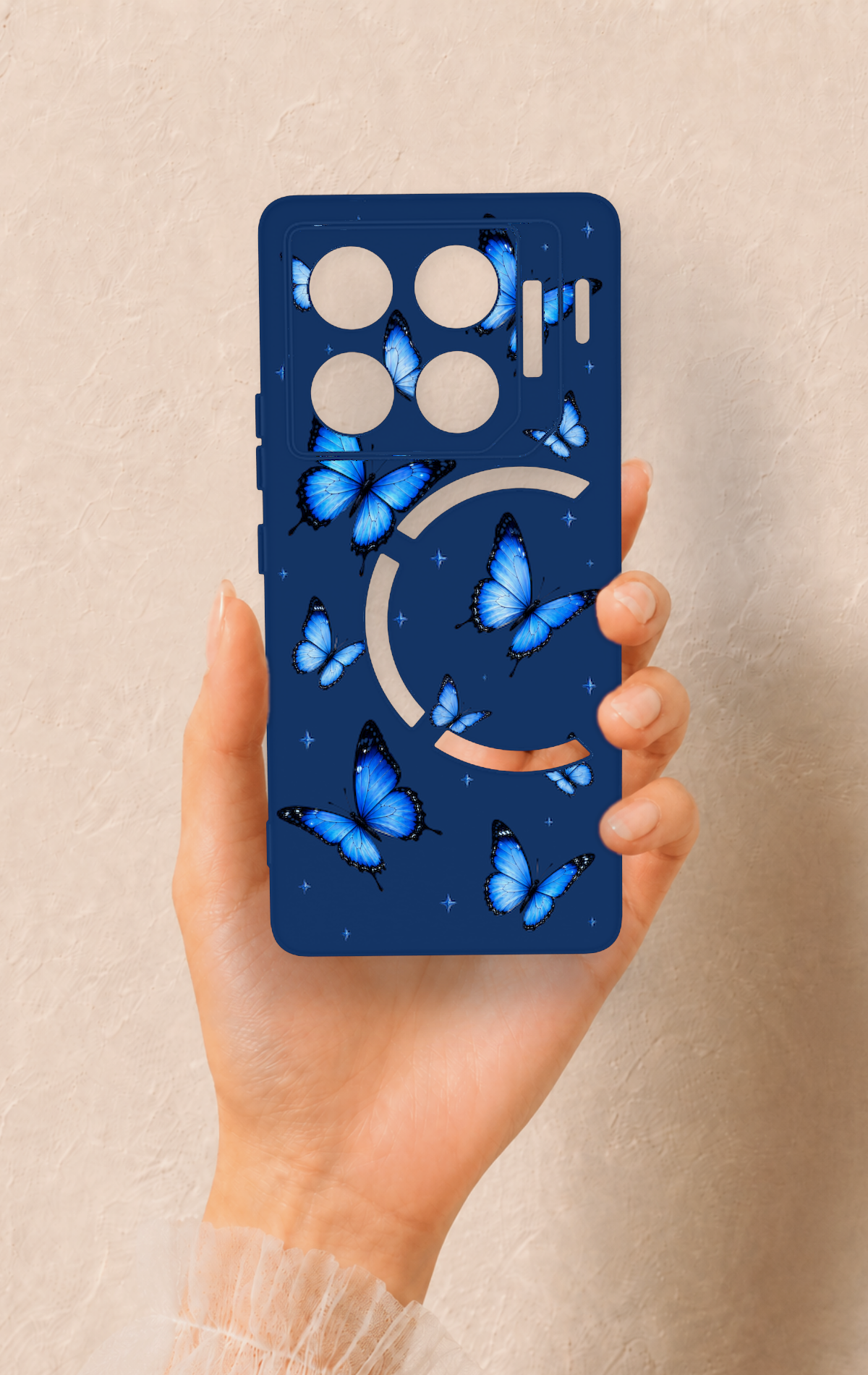 İnfinix Gt 20 Pro Uyumlu Parlak Mavi Kelebek Desenli Silikon Kılıf