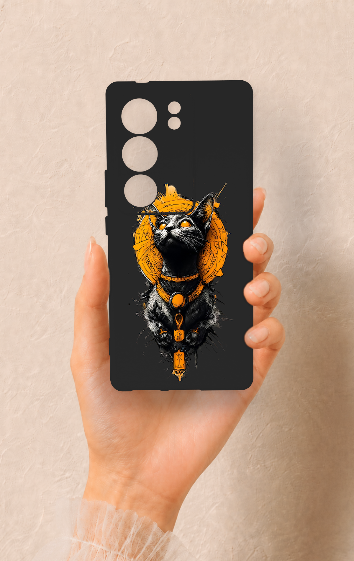 Vivo V29 Uyumlu Mısırlı Kedi Tanrısı Desenli Silikon Kılıf