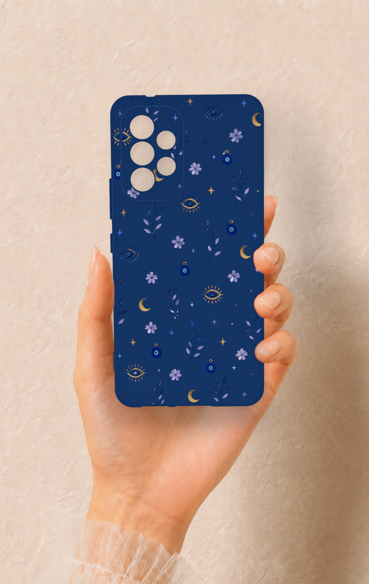 Samsung A53 Uyumlu Mavi Nazar Papatya Desenli Silikon Kılıf