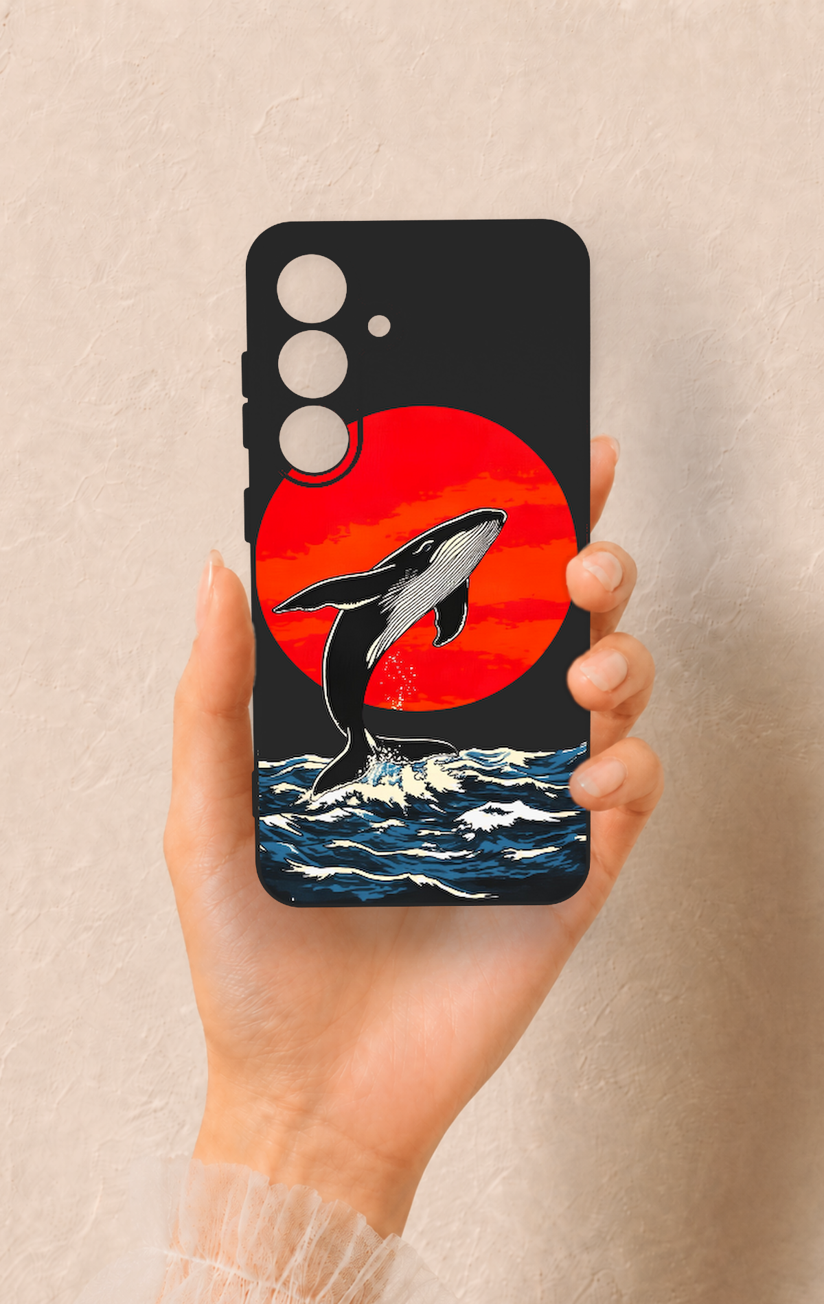 Samsung S25 Uyumlu Kırmızı Güneş Balina Desenli Silikon Kılıf