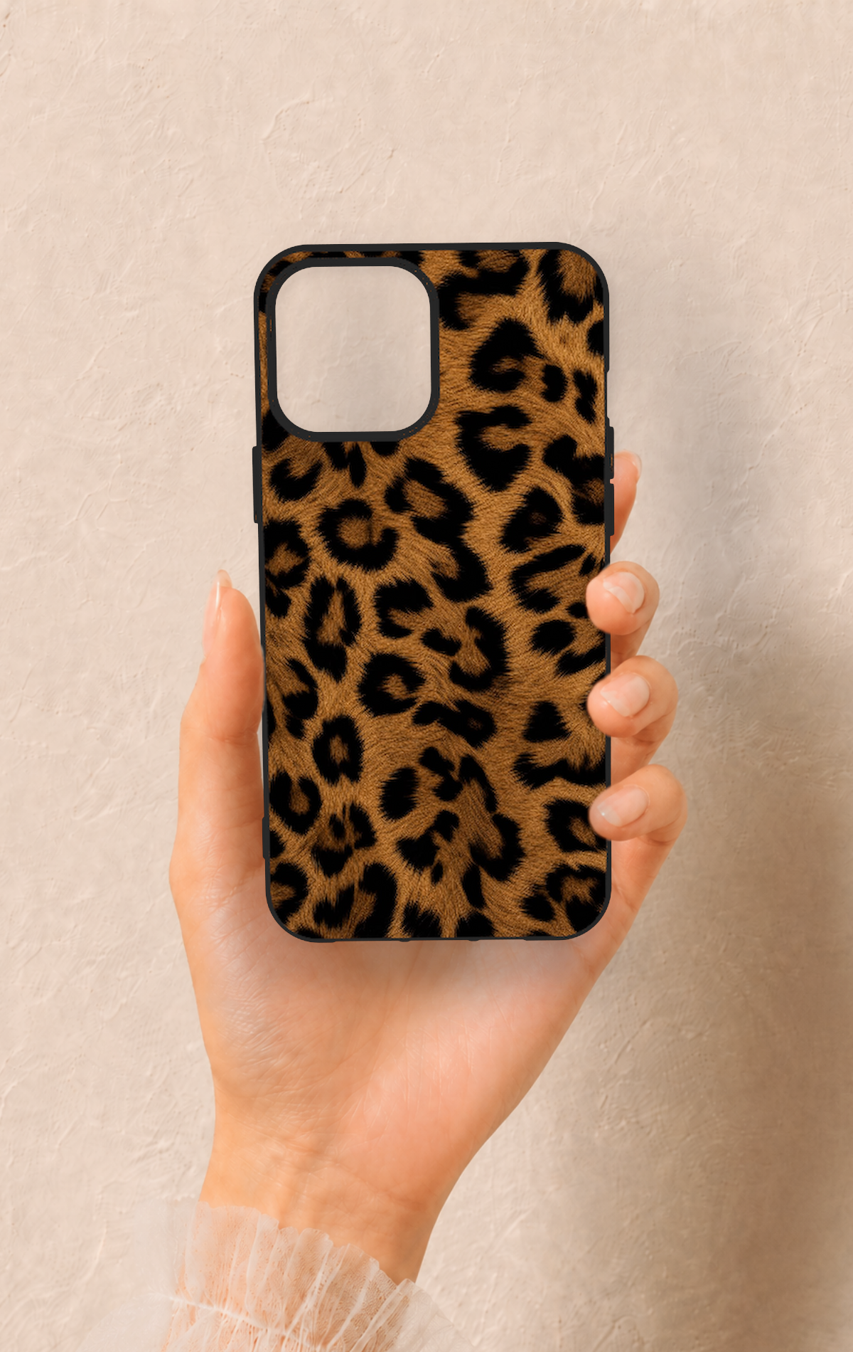 iPhone 12 Pro Max Uyumlu Koyu Leopar Deri Desenli Silikon Kılıf