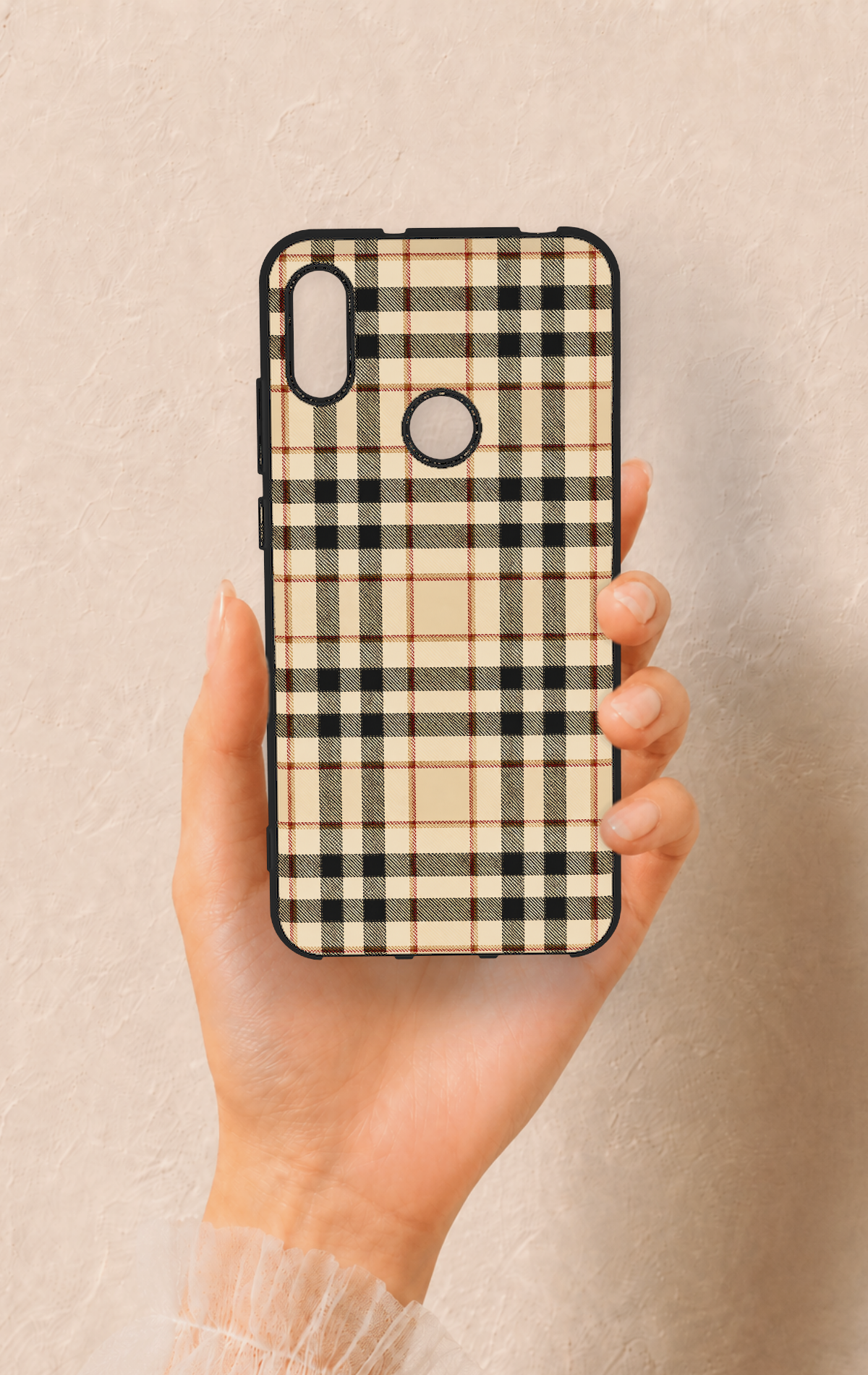 Huawei Y6 2019 Uyumlu Karamel Siyah Ekose Desenli Silikon Kılıf