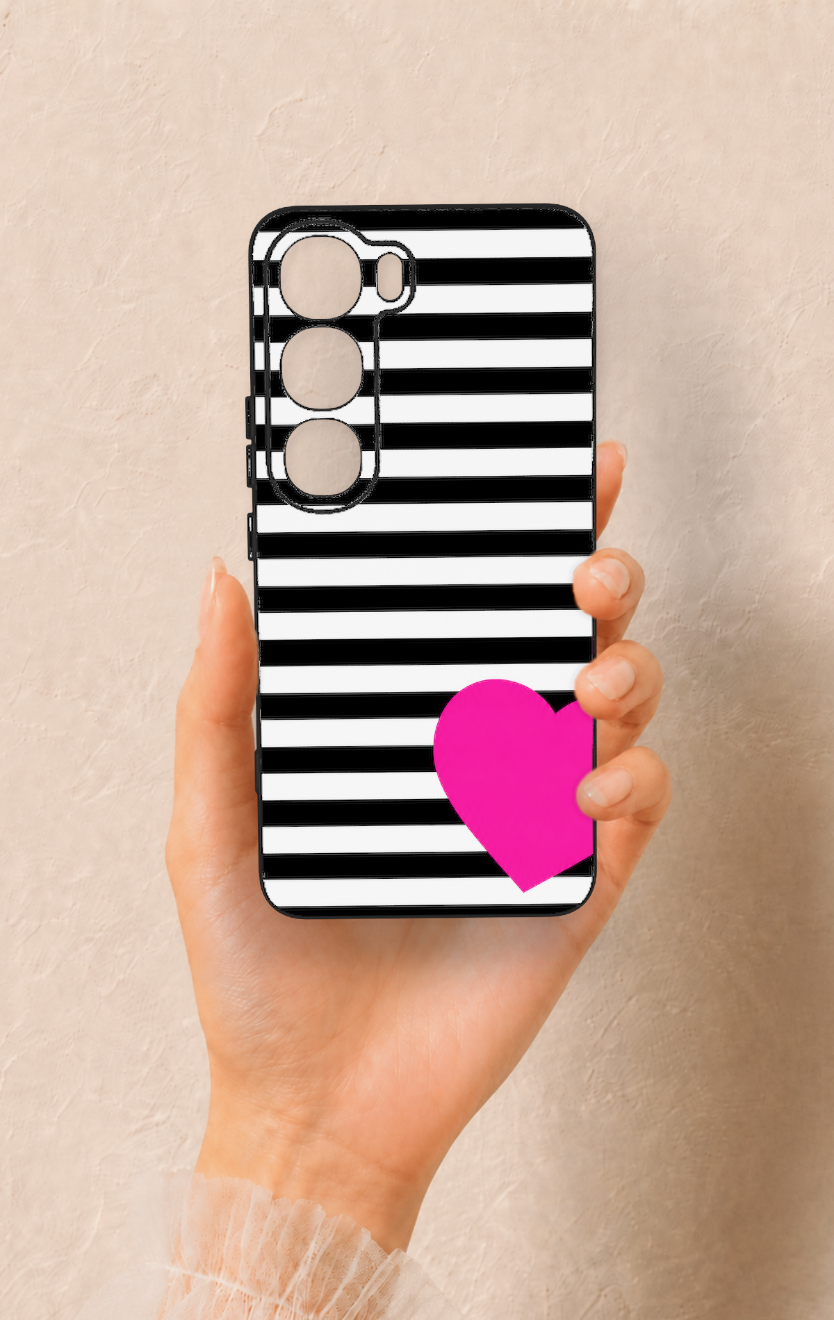 Vivo V40 Lite 5G Uyumlu Çizgili Kalp Desenli Silikon Kılıf