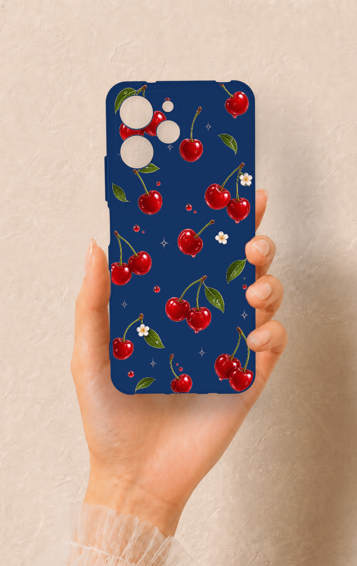 Redmi 12 Uyumlu Kiraz Papatya Desenli Silikon Kılıf