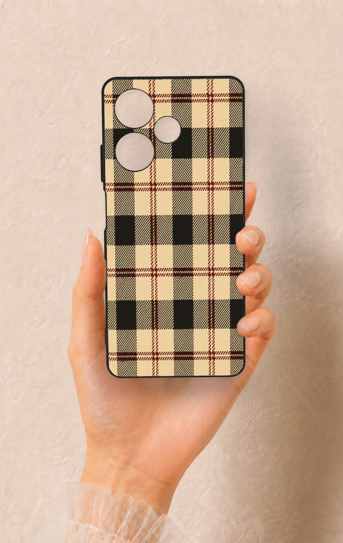 İnfinix Hot 30 Uyumlu Krem Ekose Desenli Silikon Kılıf