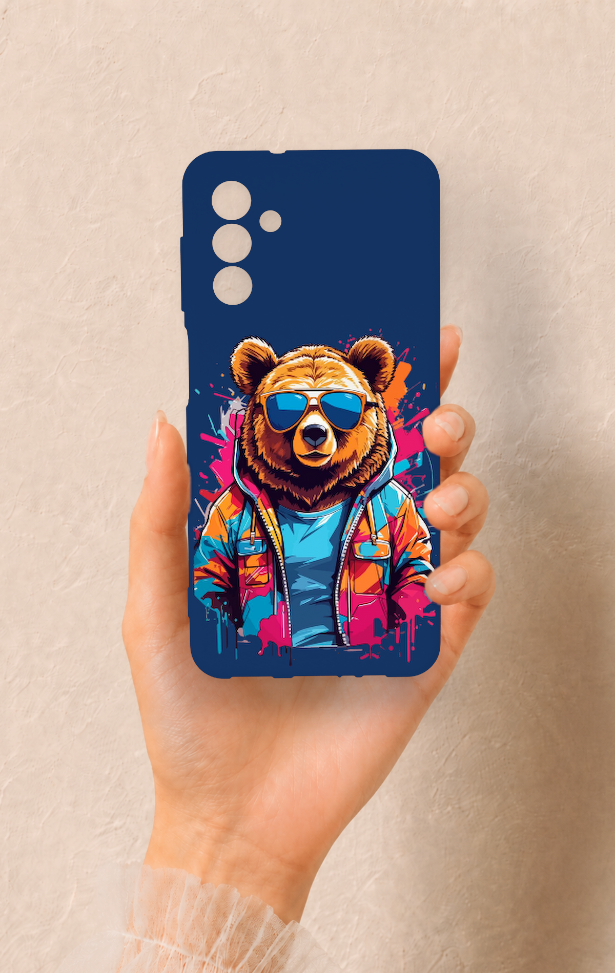 Samsung A04S Uyumlu Gözlüklü Ayı Desenli Silikon Kılıf