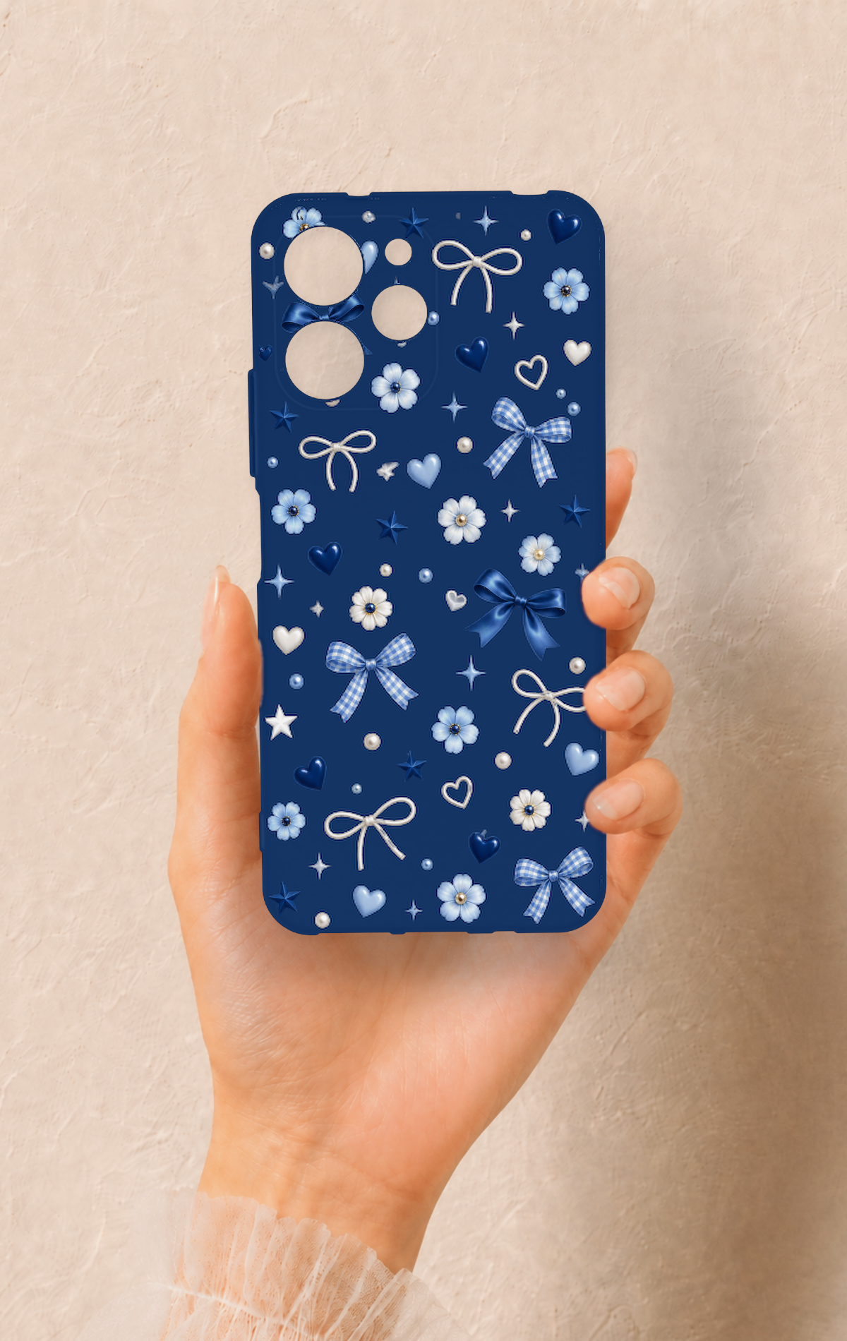 Redmi 12 Uyumlu Mavi Papatya Fiyonk Desenli Silikon Kılıf