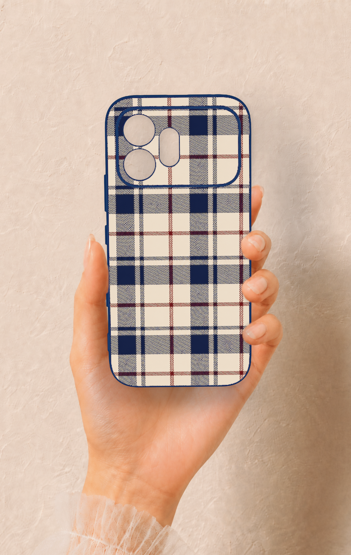 Honor 600 Uyumlu Mavi Bordo Çizgili Ekose Desenli Silikon Kılıf