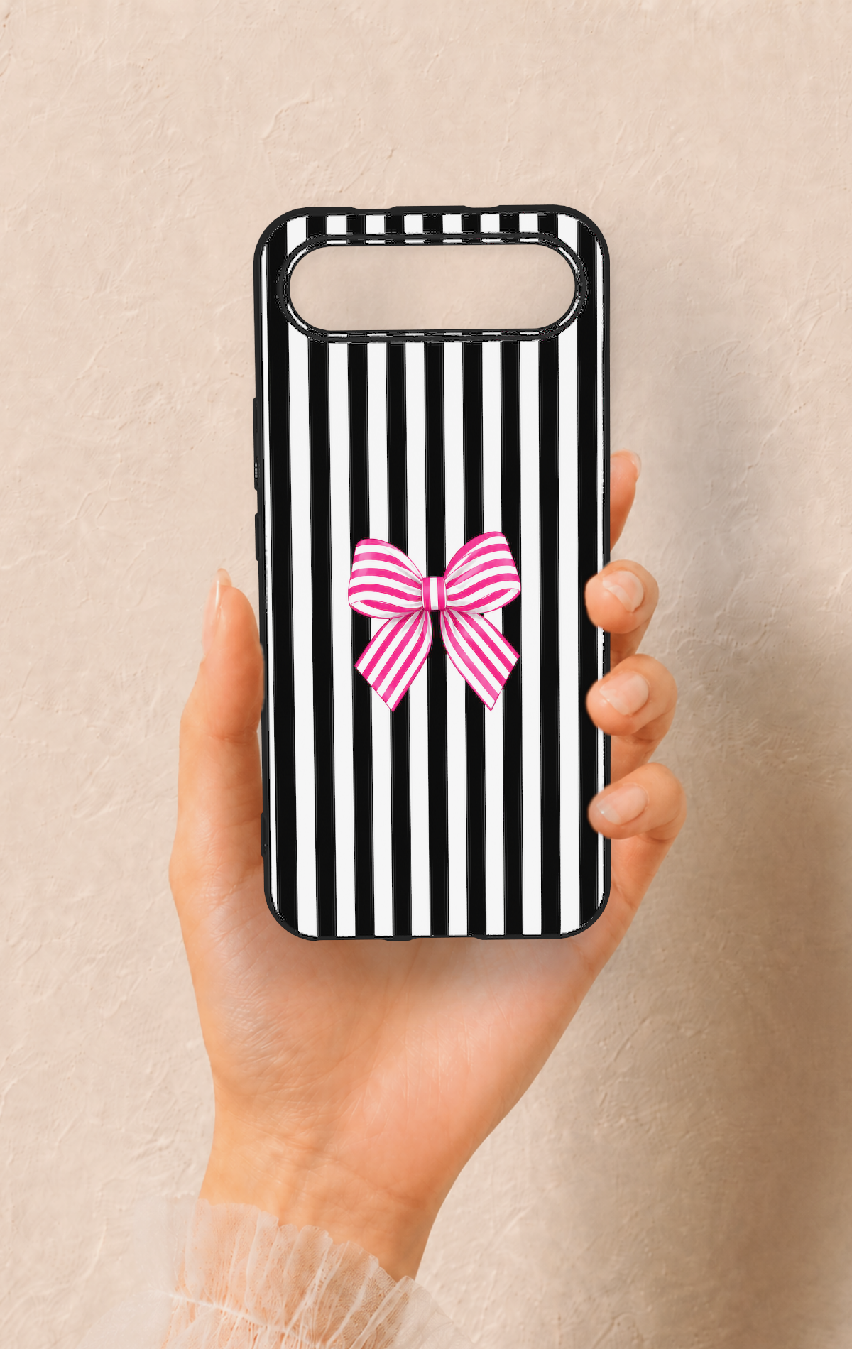 Tecno Spark Slim Uyumlu Pembe Beyaz Kurdele Desenli Silikon Kılıf