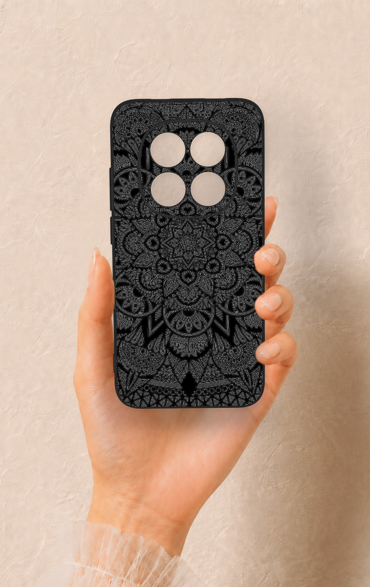 Redmi Note 15 Pro 5G Uyumlu Siyah Beyaz Mandala Desenli Silikon Kılıf