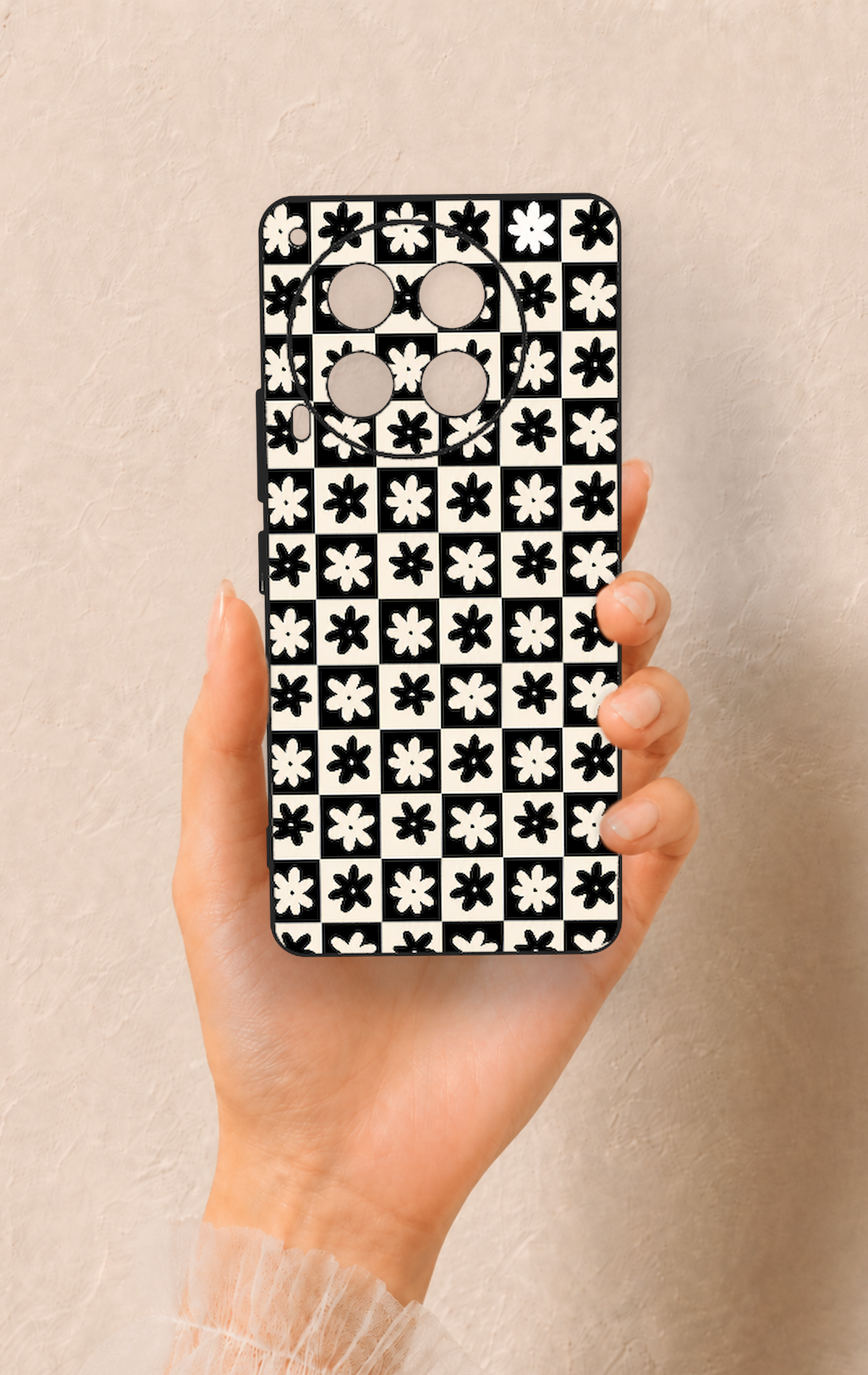 Tecno Camon 30 Uyumlu Çiçek Motifli Dama Desenli Silikon Kılıf